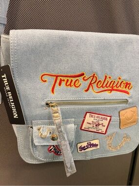 True Religion Denim Crossbody with Red & Yellow Logo